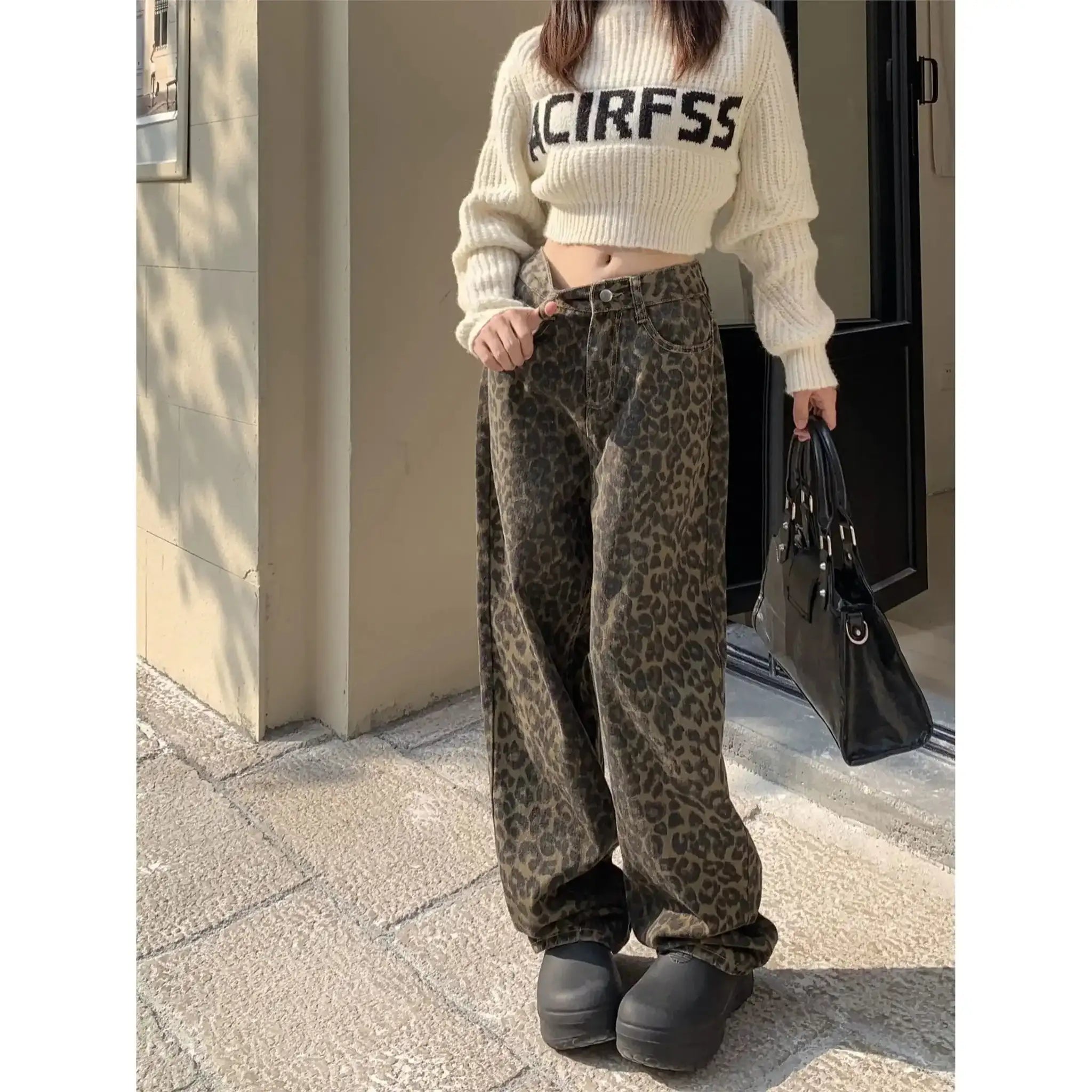 Vintage Leopard Print Pantalon Femme Wide Leg Pants Women High Waist Straight Y2k Jeans Casual Fashion Korean  Jean Trousers Lootquake LLC