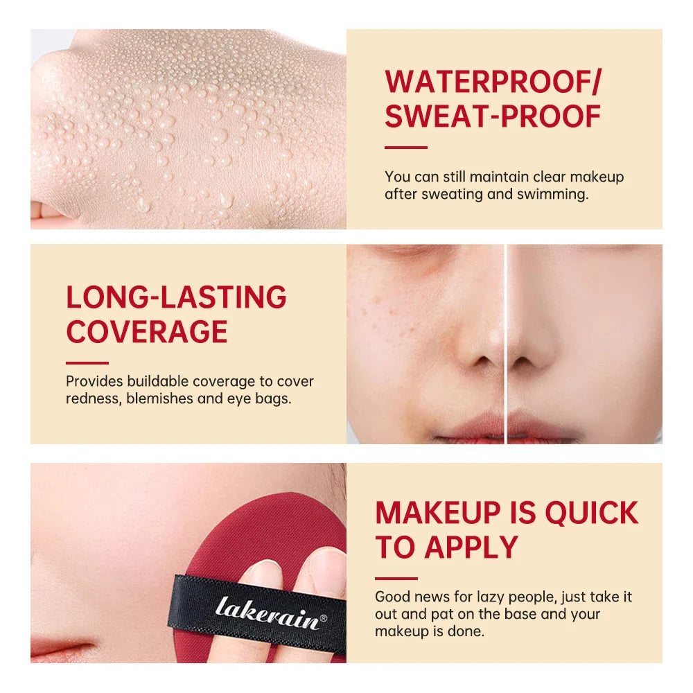 Lakerain Sunscreen Cushion Foundation  Waterproof Long-lasting Brighten Foundation Cream Women Base Makeup Face Korean Cosmetics
