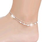 Silver color Stars Anklet Double Layer plated Charms Ankle Bracelet Jewellery Anklets For Women Foot Jewelry Love 2023 new hot Lootquake LLC