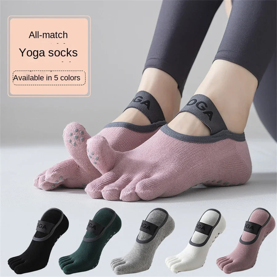 Women's five finger socks, anti slip yoga socks