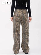 Y2k Vintage Leopard Print Loose Women Jeans Autumn New Classic Straight High Waist Slim Casual Fashion Female Jeans 2024 New
