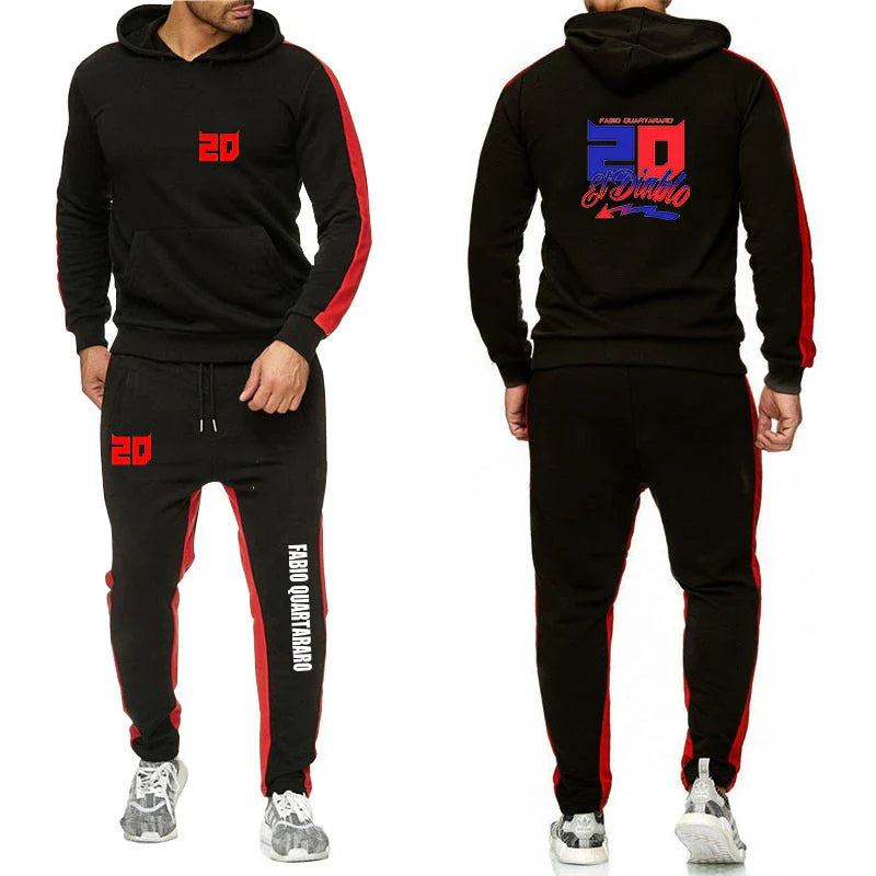 2025 Spring Autumn FABIO QUARTARARO WITH SIGNATURE Printed Sports High Quality Sets Men's Pocket Hooded Hoodies+Sweatpants Suits Pi-Mart