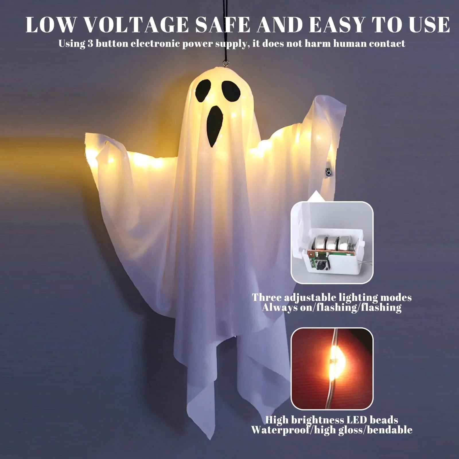 Halloween Ghost Hanging Decorations Halloween Hanging Light Up White Flying Ghosts Tree Window Wall Scary Ornament 50X40cm Lootquake LLC