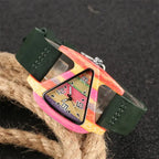 Unique Triangle Women's Wood Watch Creative Colorful Lady Green/ Red Genuine Leather Wristwatch Elegant Womens Watches Top Gifts
