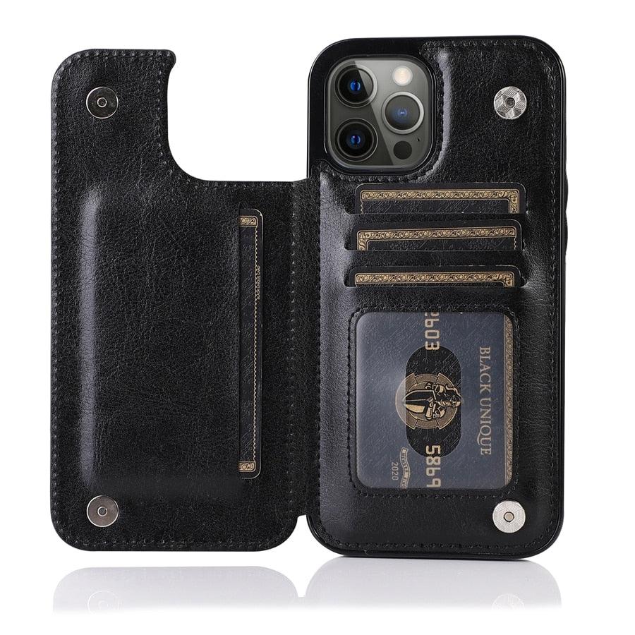 Wallet Stand Cover Flip Leather Case For iPhone 14 Pro Max 13 Pro Max 12 Pro Max 11 Pro Max Soft PU Leather Card Case With Kickstand Slim Double Magnetic Clasp Protective Cover Stevvex