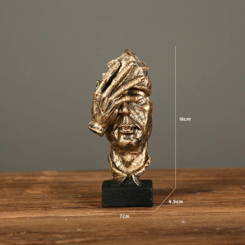 New Creative Abstract Silence Is Gold Abstract Figurine Resin Hand Face Men Statue Sculpture Home Office Living Room Desk Decor Lootquake LLC