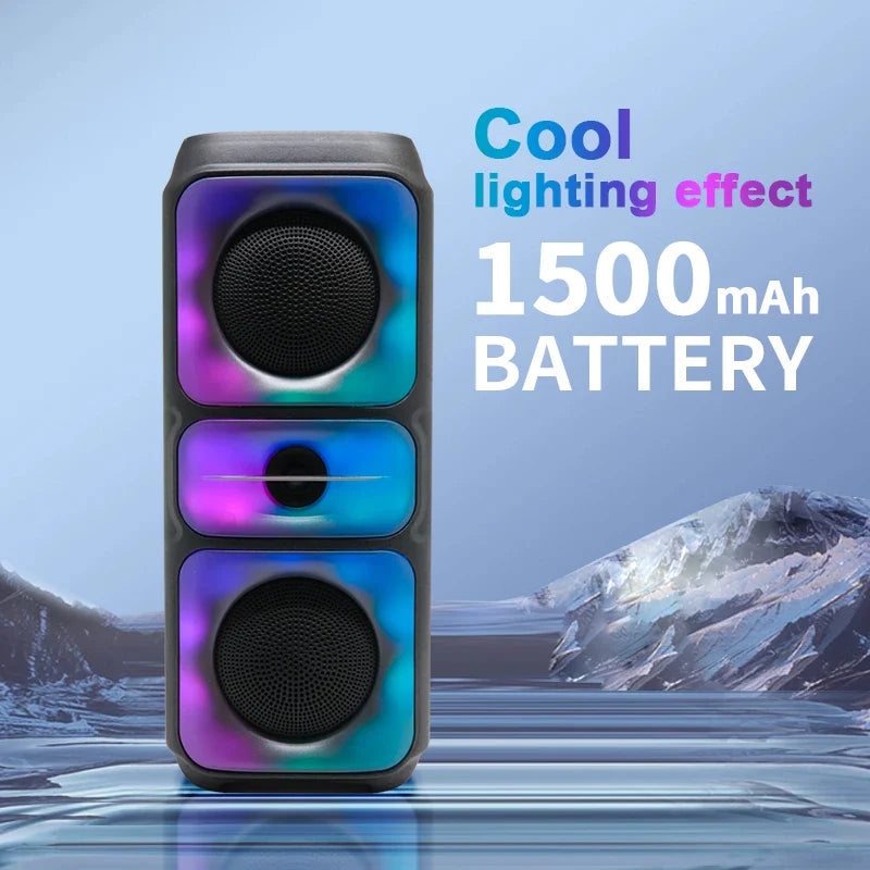 Super Large Outdoor Bluetooth Speaker RGB  Karaoke Double Horn Subwoofer Portable Wireless Column Bass Sound supports FM/TF Lootquake LLC