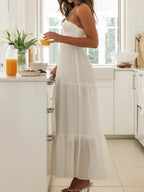 Women Low Cut Backless Maxi Dresses Elegant Spaghetti Strap Tiered Long Dress Relax Fit Open Back Cutout Flowy Sundress