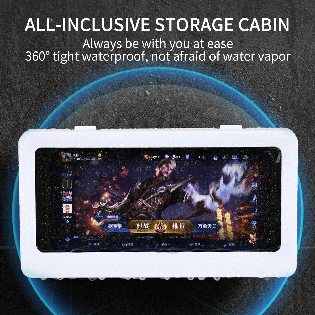 White Phone Holder Waterproof Phone Case Bathroom Shower Phone Holder Stand Box Wall Mounted Shower Case Bracket Full Body Waterproof Shockproof Phone Case Clear Protective Cover Case Stevvex