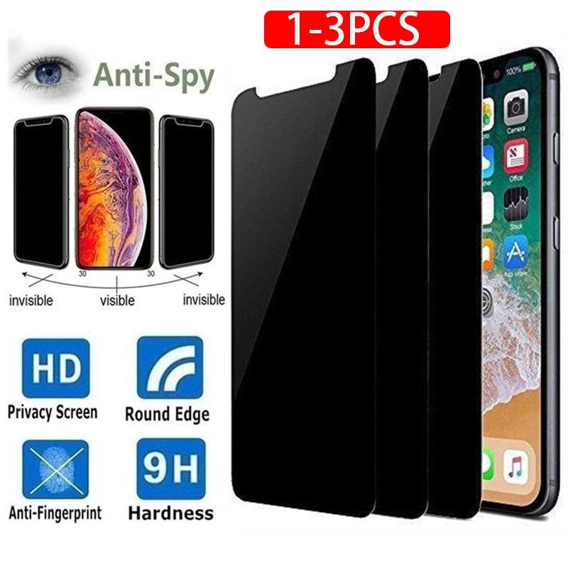 3PCS Anti-spy Protective Tempered Glass for IPhone 11 12 13 14 Pro Max 12 Mini X XS XR 6 6S 7 8 Plus Privacy Screen Protectors Anti-Spy HD Tempered Glass Shatterproof Shockproof Screen Protector Stevvex