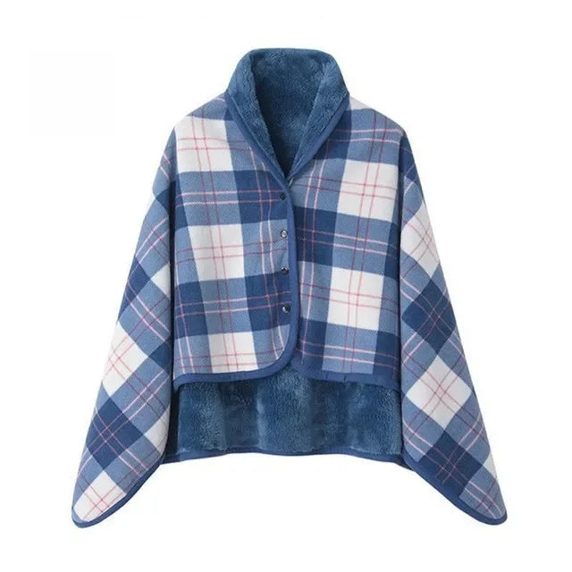Thick Plaid Blanket Warm Winter Wearable Blanket Adults Office Travel Soft Fleece Throw Blankets With Button Home Shawl Lootquake LLC