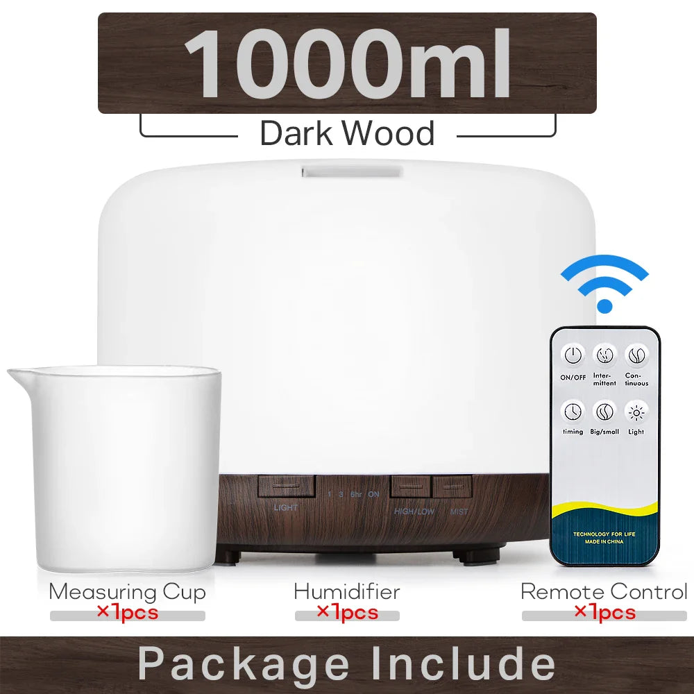 Air Humidifier Essential Oil Diffuser 300ML 500ML 1000ML With Lights Remote Control Ultrasound Electric Aromatherapy Diffuser Lootquake LLC