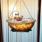 Acrylic Halloween Ghost in Bathtub Hanging Ornaments Cute Ghost Reading Book Decor Home Bedroom Living Room Window Decorations Lootquake LLC