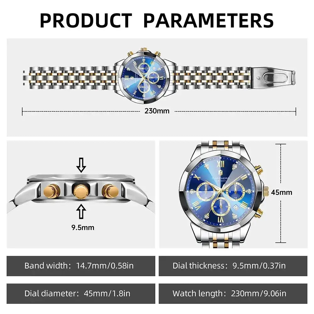 SAPPHERO Men Watch Diamond Mirror Luxury Waterproof Watch 2025 New Quartz Watch Diamond Dial Clock Gift Wristwatch Reloj Hombr
