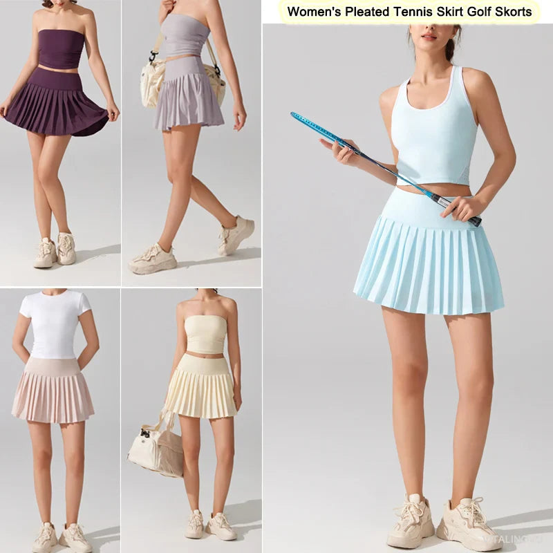 VITALINOVO Flowy Pleat Skort: High-Waist, Pocketed, Comfy THRIXINE