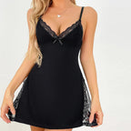 Women’s Sexy Lace Trim Side Slit Bowknot Decor Cami Sleep Dress Ladies Night Dresses Tops Girls Woman Loungewear 2024 Fashion Lootquake LLC