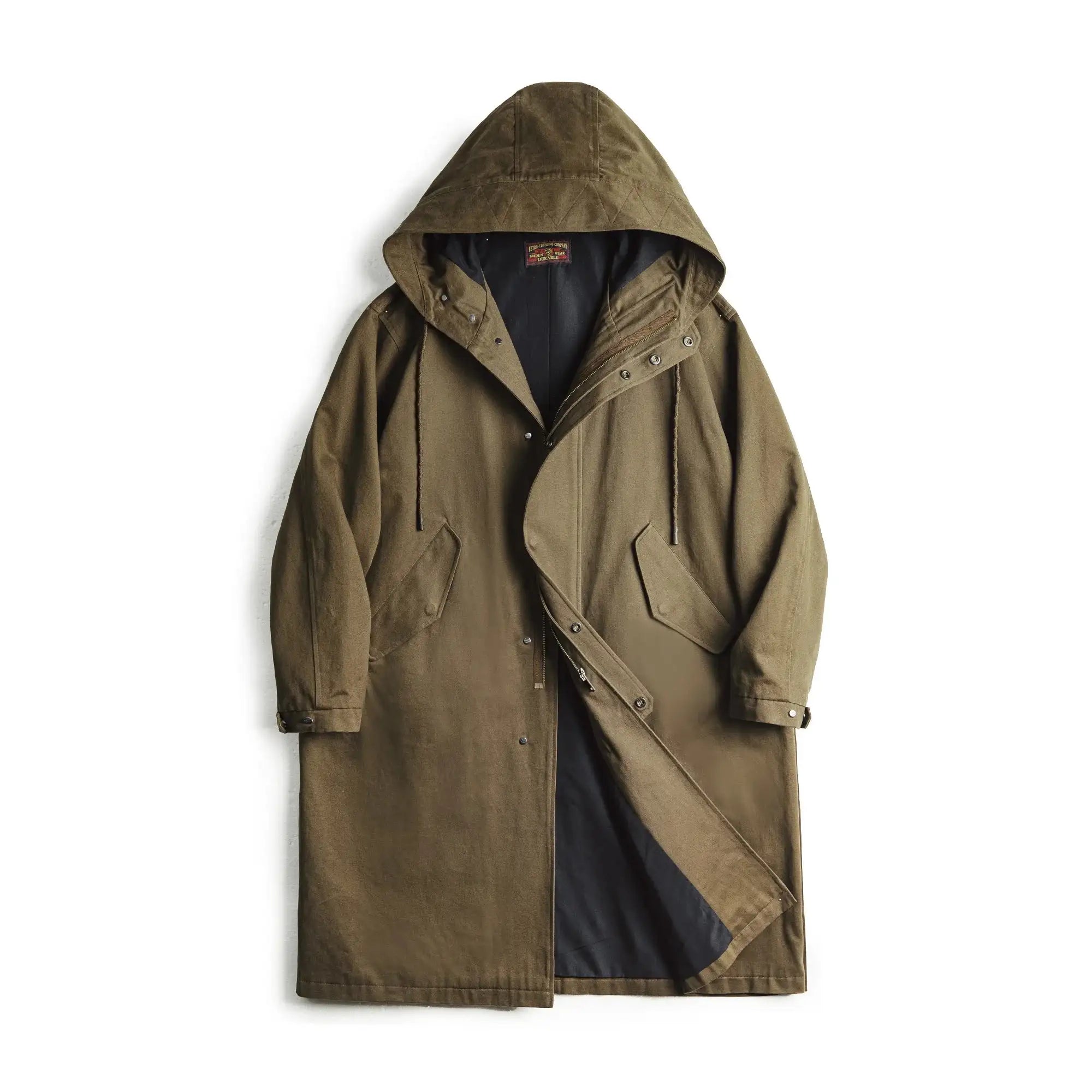 Maden Retro M51 Hooded Windbreaker Loose Fit Cotton Zipper Mid-length Jacket Versatile Solid Color Outerwear for Men's Autumn Lootquake LLC