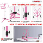 Adjustable All Metal Foldable Bookstand Portable Sheet Music Holder Pink Desktop Book Stands for Musical Instruments-MUS FLD PNK Lootquake LLC