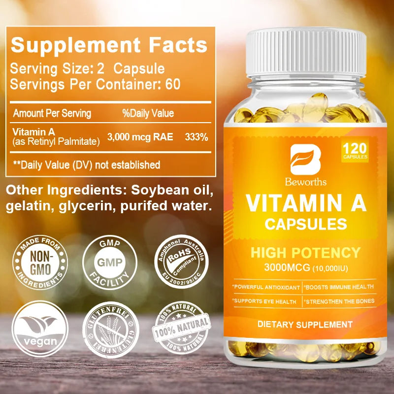 BEWORTHS Vitamin A 10,000 IU Premium Helps Healthy Vision & Immune System and Healthy Growth & Reproduction Beauty Health Item Lootquake LLC