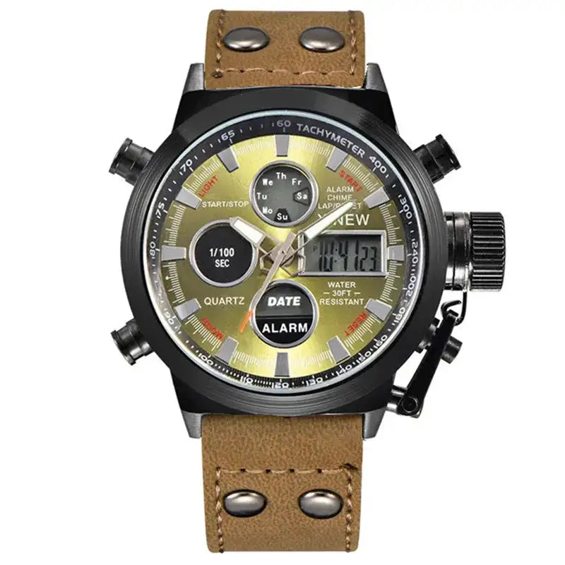 1pc / lot Men Genuine XINEW Brand Designer Watches Students Fashion Leather Band Alarm Stopwatch Electronic Watch Montre Homme