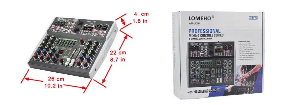 99 DSP Effects Mixing Console Podcast Mini 4/6 Channels Sound Audio Mixer Individual 48V Bluetooth USB PC Play Record AM-AX4/6 Lootquake LLC