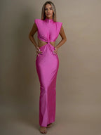 Mozision Hollow Out Turtleneck Sexy Maxi Dress For Women Fashion Solid Sleeveless Bodycon Tank Dresses Femme Club Party Dress