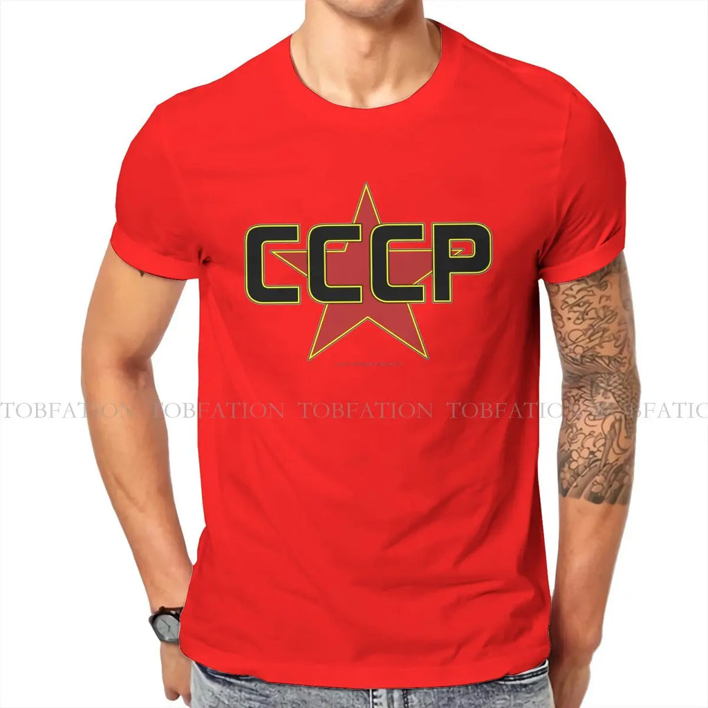 Russian USSR CCCP Creative TShirt for Men Over The Red Star  Round Neck Pure Cotton T Shirt Birthday Gifts Streetwear