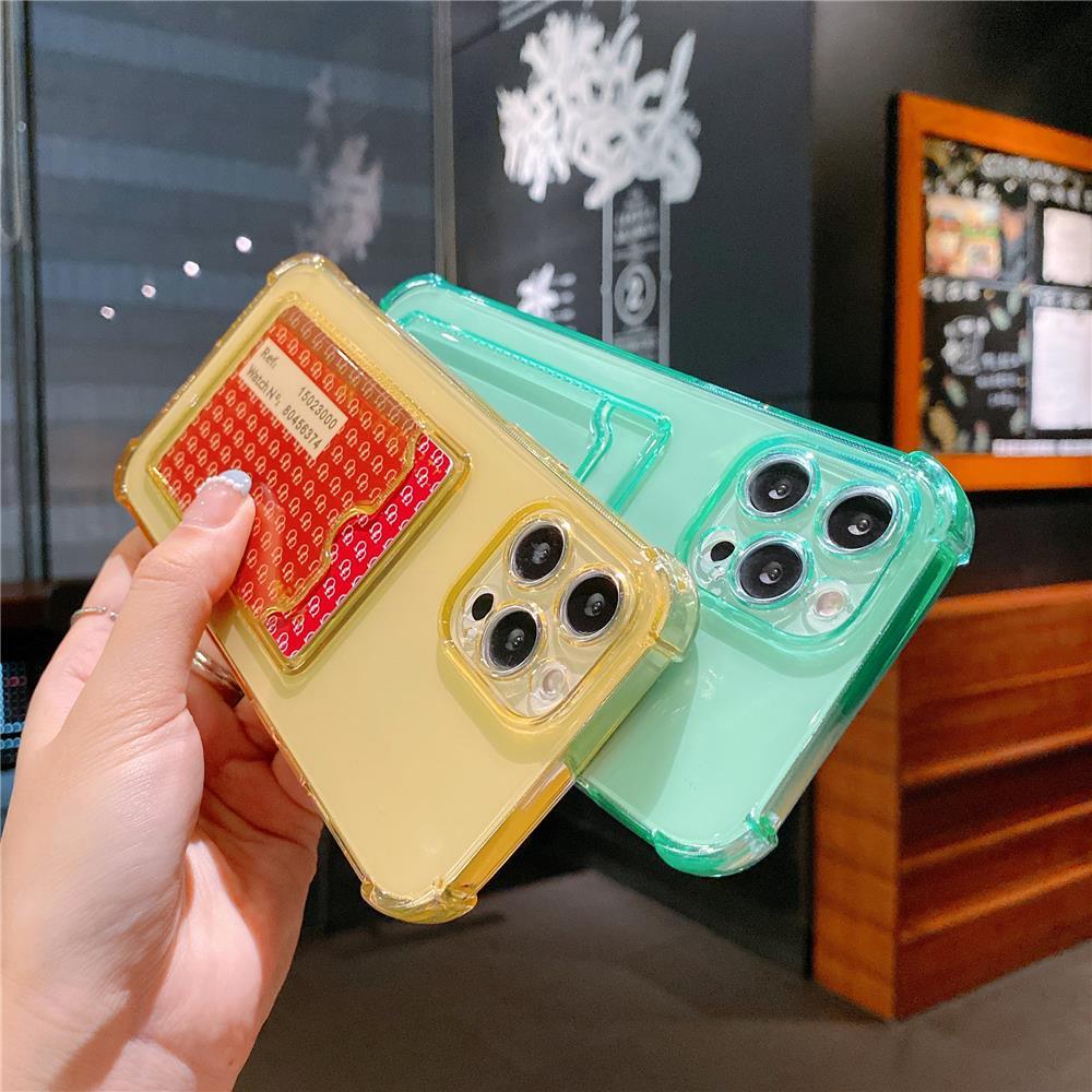 Transparent Card Slot Holder Case for iPhone 13 11 12 14 Pro Max Mini Clear Shockproof Soft Wallet Cover Clear Phone Case with Card Holder Slim Protective Soft Shock Absorbing Case with Card Holder Stevvex
