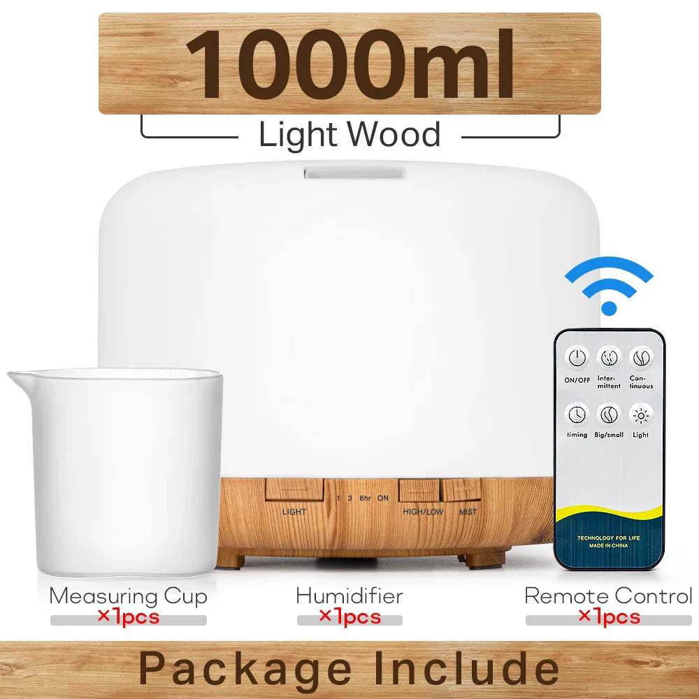 Air Humidifier Essential Oil Diffuser 300ML 500ML 1000ML With Lights Remote Control Ultrasound Electric Aromatherapy Diffuser Lootquake LLC