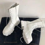 Women's Comfortable Solid Color Platform Boots, Fashion Lace Up Side Zipper Boots with Comfortable Design Lootquake LLC