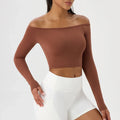 Off Shoulder Long Sleeve Yoga Top THRIXINE