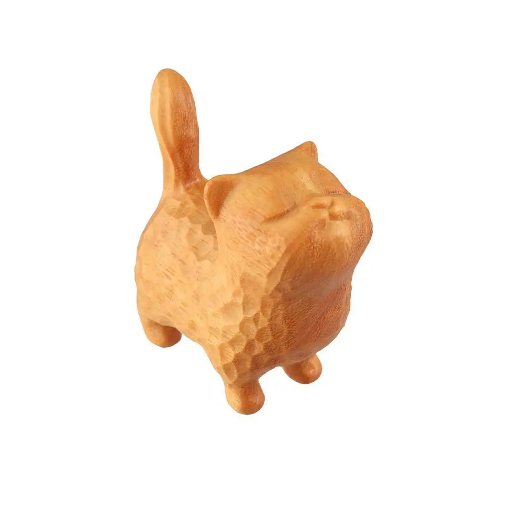 Cat Ornament Hand-carved Wooden Cat Statue Tiny Cute Cat Sculpture Miniature Creative Animal Figurine Desktop Lootquake LLC