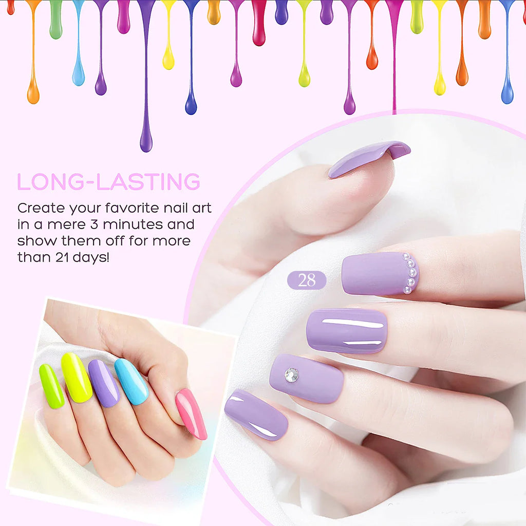 Gel Nail Polish Set, 9-piece, hypoallergenic, fragration-free, washable, advanced gel formulation for home nail and salon use