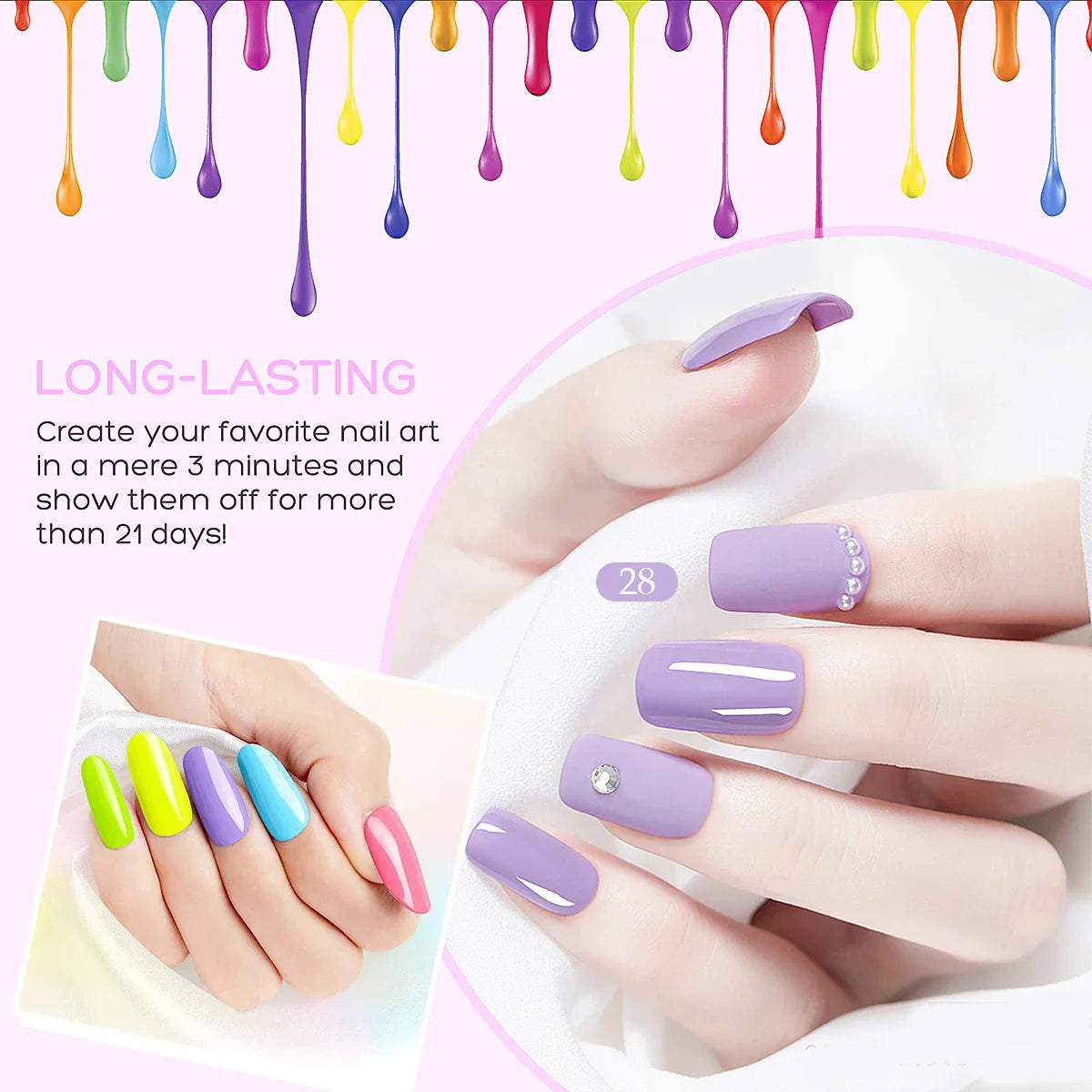 Gel Nail Polish Set, 9-piece, hypoallergenic, fragration-free, washable, advanced gel formulation for home nail and salon use