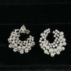 Vintage Rhinestone Firework Stud Earrings for Women Elegant Double Row Imitation Pearl Earring Girl Party Wedding Jewelry