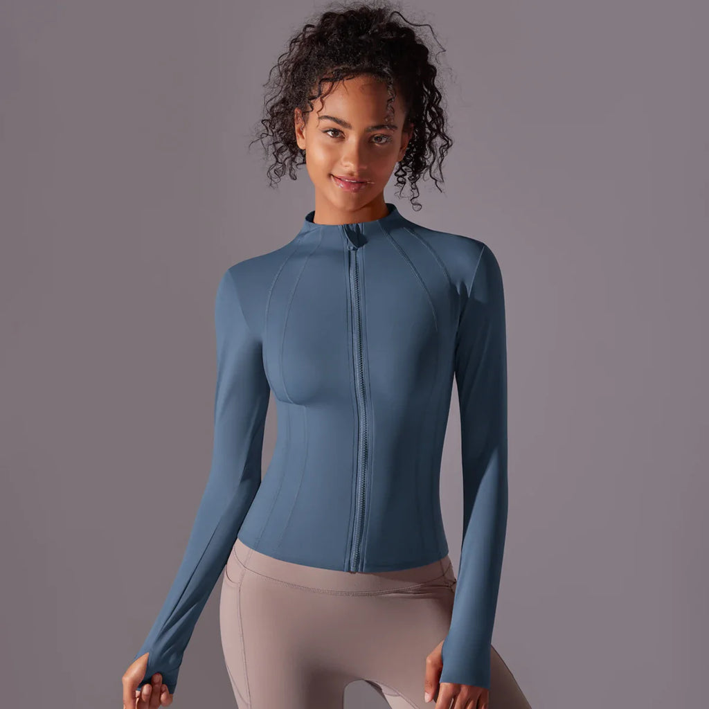 Women's Full Zip Yoga Top With Thumbholes - SJB-DIAMOND ELITES