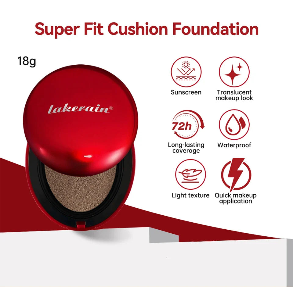 Lakerain Sunscreen Cushion Foundation  Waterproof Long-lasting Brighten Foundation Cream Women Base Makeup Face Korean Cosmetics