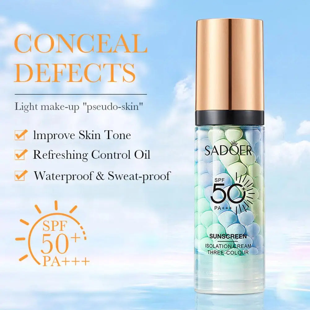 Face Makeup Primer Tri-color Cream Contour Color Isolation Waterproof Makeup Foundation Natural Makeup Base Cream 40g Lootquake LLC