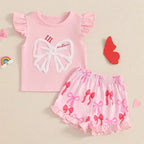 Cute Matching Baby Toddler Brother Outfit Bow Fly Sleeve Tops Elastic Waist Ruffle Shorts 2 Piece Summer Set for Siblings