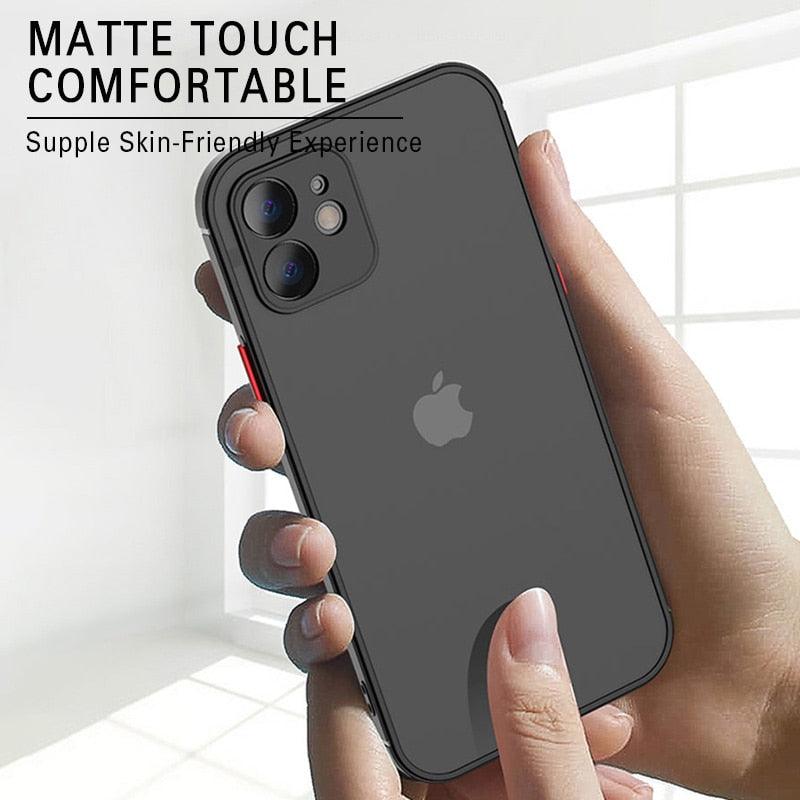 Luxury Shockproof Armor Case For iPhone 11 12 13 14 Pro Max Mini X XR XS Soft Silicone Bumper Clear Hard Cover Shockproof Soft Flat Side Bumper Translucent Hard Back Slim Phone Case Stevvex