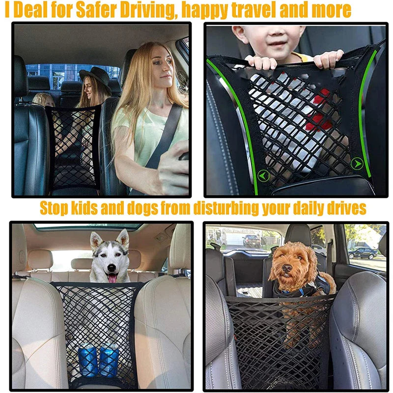 Car Storage Net Bag Between Seats Car Divider Pet Barrier Stretchable Elastic Mesh Bag Organizer Auto Accessories Lootquake LLC