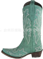 Embroidery Cowboy Boots For Women Knee High Med Calf Vintage Western Cowgirl Boots Women Heeled Casual Shoes Autumn Block Heel Lootquake LLC