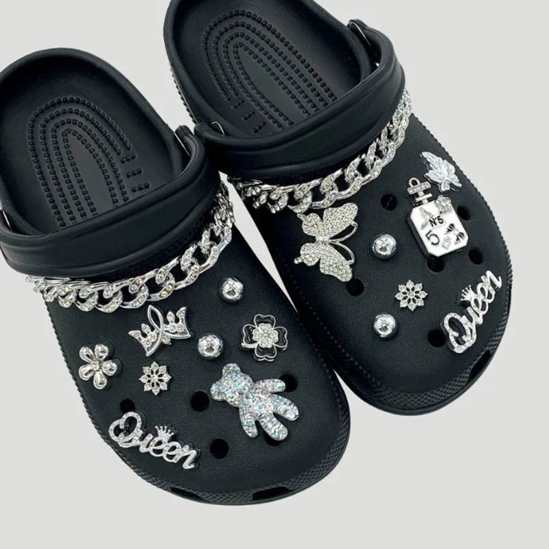 17PCS Fashion Shoe Charms Set Accessories Hole Shoe Buckle Silver Crystal Bear Chain DIY Shoes Decorations Woman Girls Gift Lootquake LLC