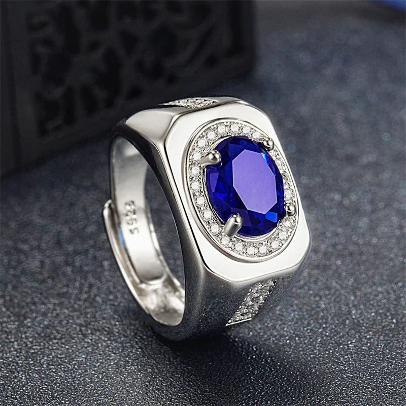 Men Ring Adjustable Top Grade Crystal Oval Ring Silver 925 Male Finger Accessories Boyfriend Engagement Accessories Lootquake LLC