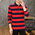 Male Sweatshirts 100℅ Cotton Pullover Stripe Business Formal Red Mens Polo Shirts Clothing Deals High Quality New Luxury Sale Xl