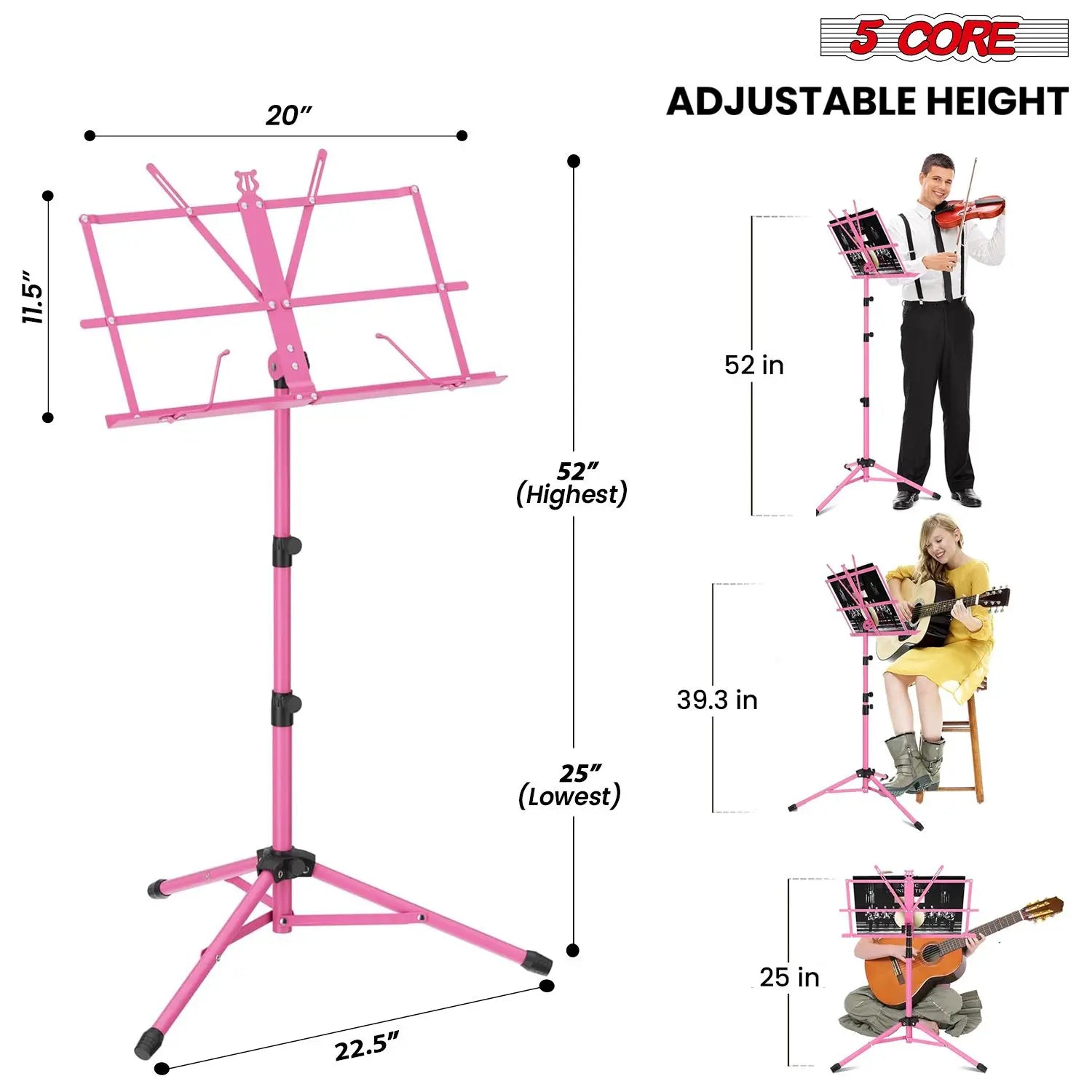Adjustable All Metal Foldable Bookstand Portable Sheet Music Holder Pink Desktop Book Stands for Musical Instruments-MUS FLD PNK Lootquake LLC