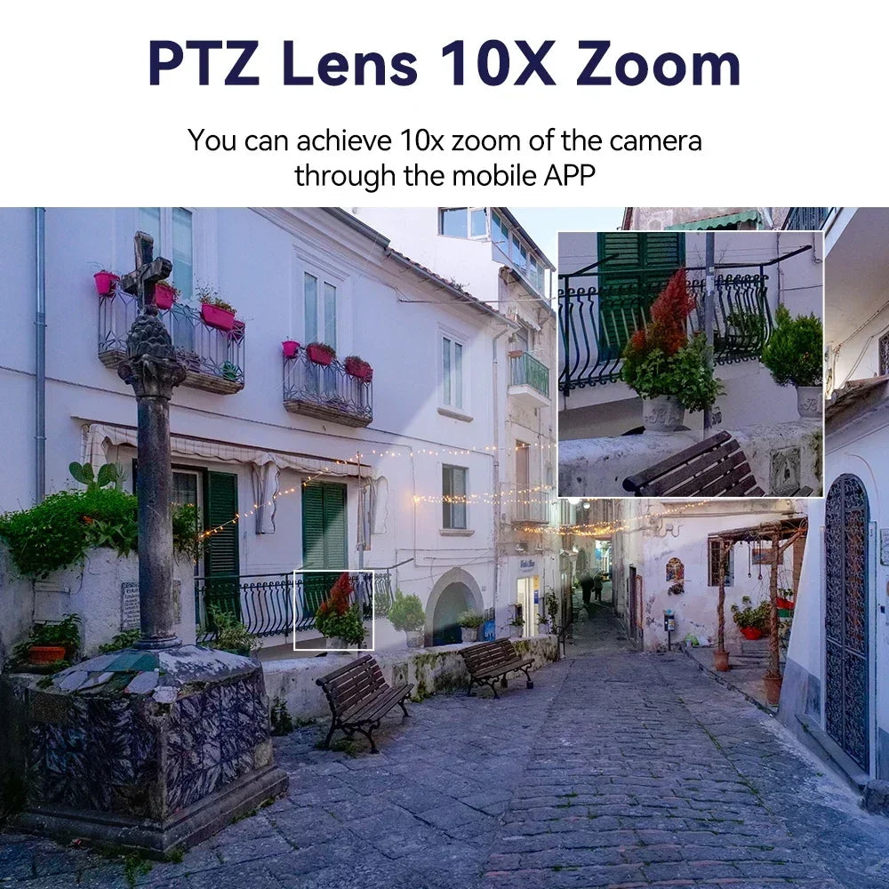 6K 12MP Outdoor WiFi Camera Three Screen Three Lens 10X Zoom PTZ Automatic Tracking Audible Visual Alarm Security Camera Lootquake LLC