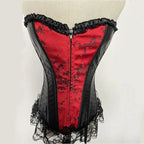 Sexy Lingerie with Garters Sets Women's Lace Hem Overbust Corset Lace Up Zipper Waist Body Shaper Boned Corset Bustier Plus Size