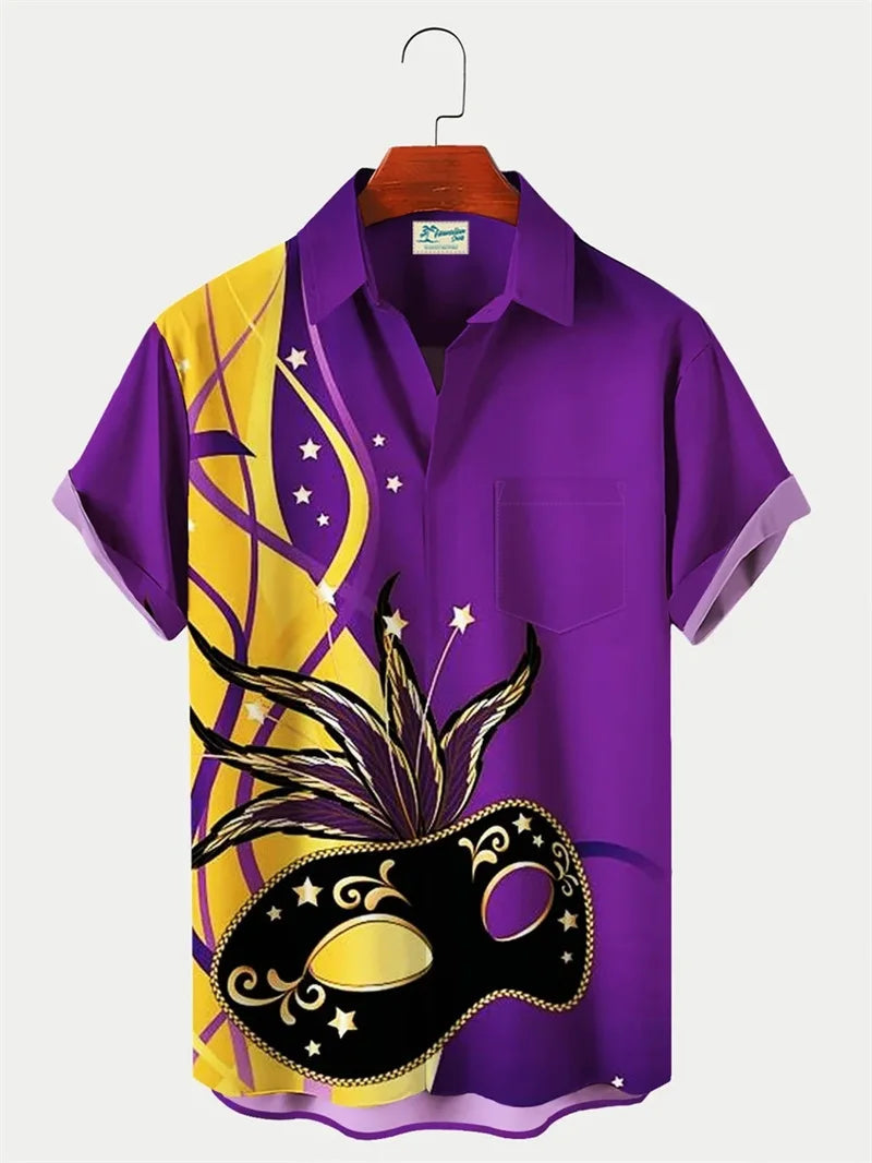 2024 Men's Mardi Gras Shirt 3D Print Short Sleeve Casual Shirts Streetwear Loose Plus Size Mens Hawaiian Shirts Tops T-Shirt Lootquake LLC