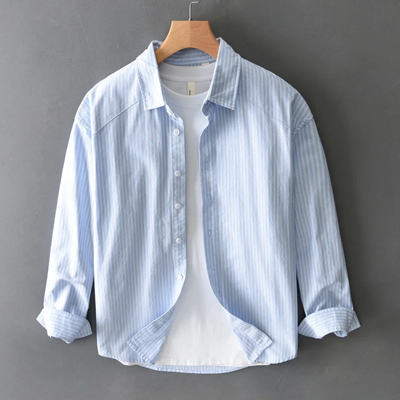 Korean Style Long Sleeve Striped Shirts for Man Spring Summer New Male Tops Lapel Pure Cotton Casual Shirts Elegant Mens Shirts Lootquake LLC